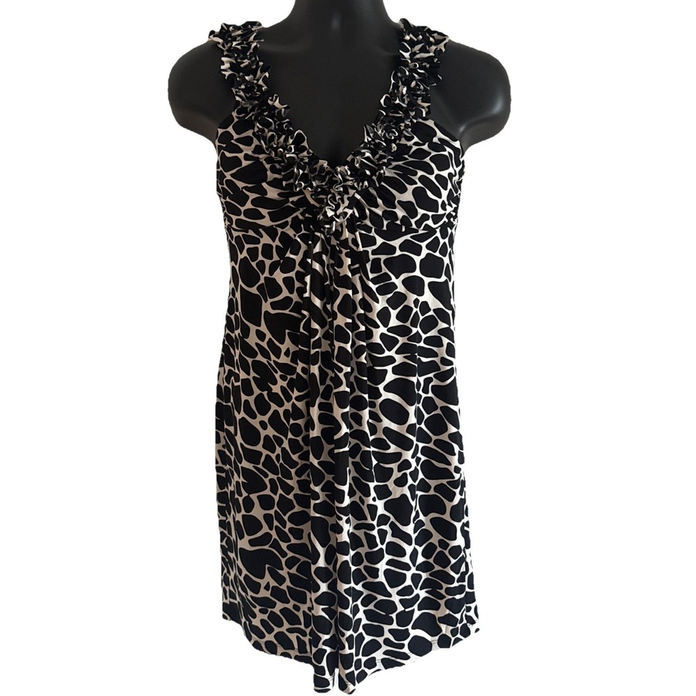 Enfocus Dress Petite 10 P Black White Mini Animal Print